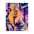 Harajuku Style 10 Neon City Anime Girl Satin Poster — Tokyo Japan Anime Wall Art