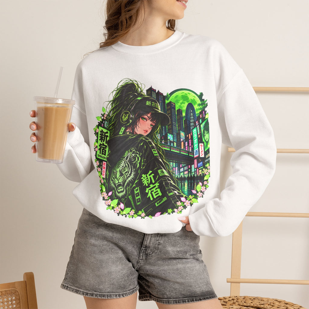 Anime Cyberpunk Sweatshirt - Neon Green Tokyo 'Shinjuku' Crewneck