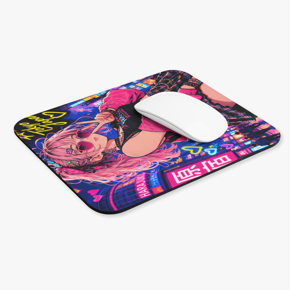 Harajuku Style 6 Neon City Anime Girl Mouse Pad — Retro Tokyo Anime Desk Mat