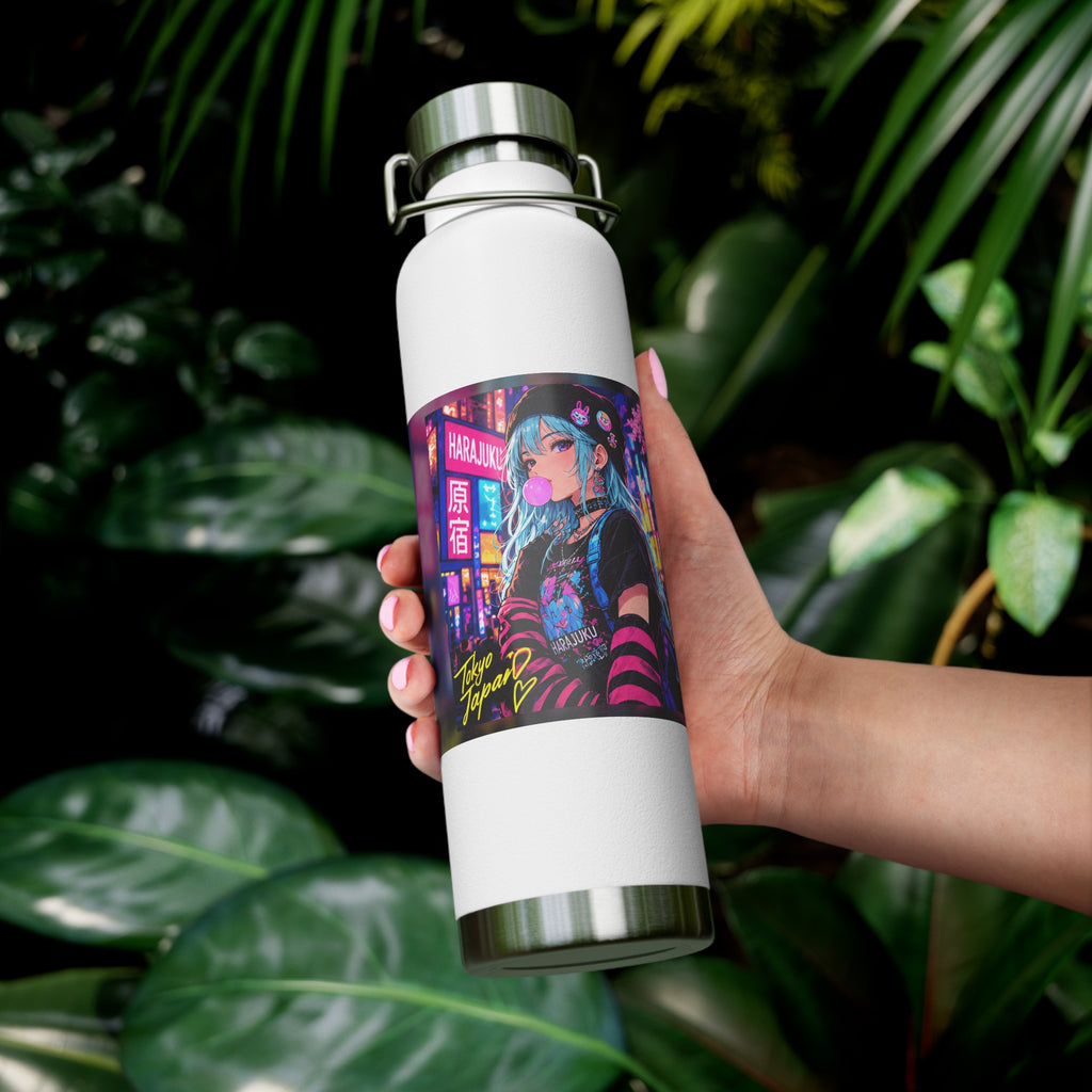 Harajuku Style 10 Neon City Anime Girl Water Bottle — 22oz Copper Vacuum Insulated