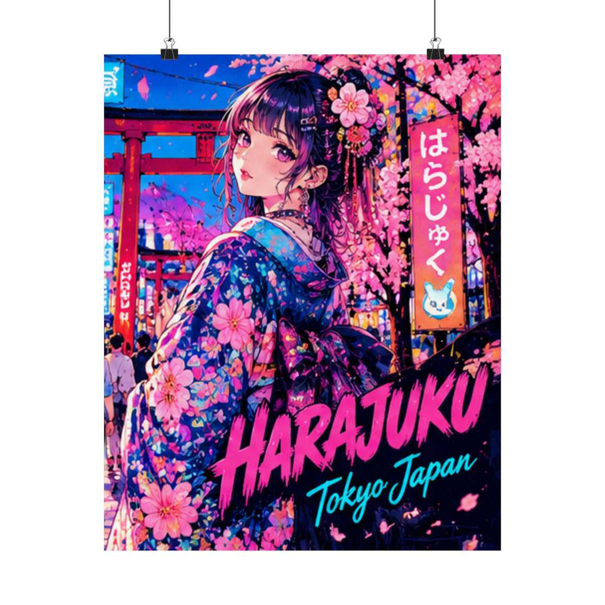 Harajuku Style 12 Neon City Anime Girl Satin Poster — Tokyo Japan Anime Wall Art