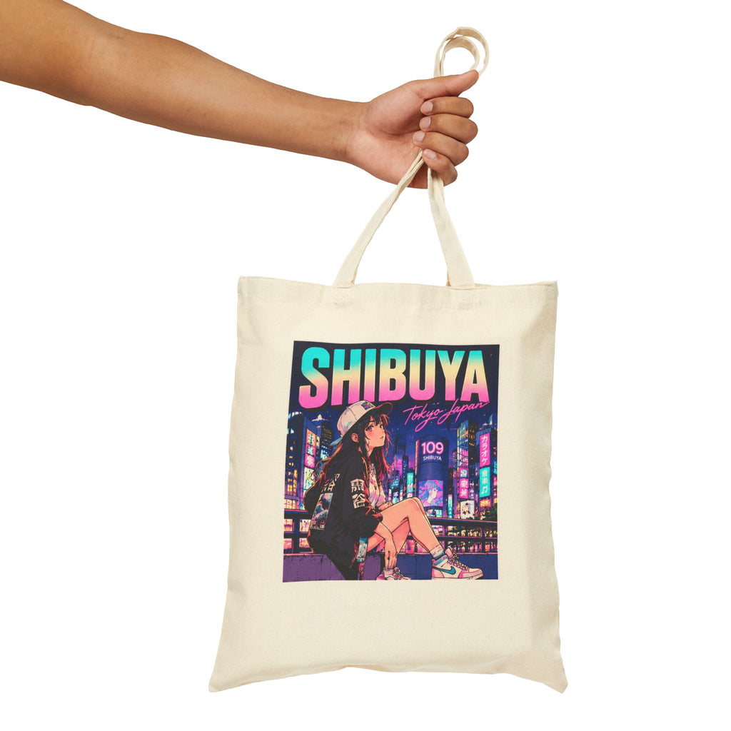 Shibuya Sky 3 Tokyo Neon City Tote Bag — Anime Aesthetic Canvas Shopper