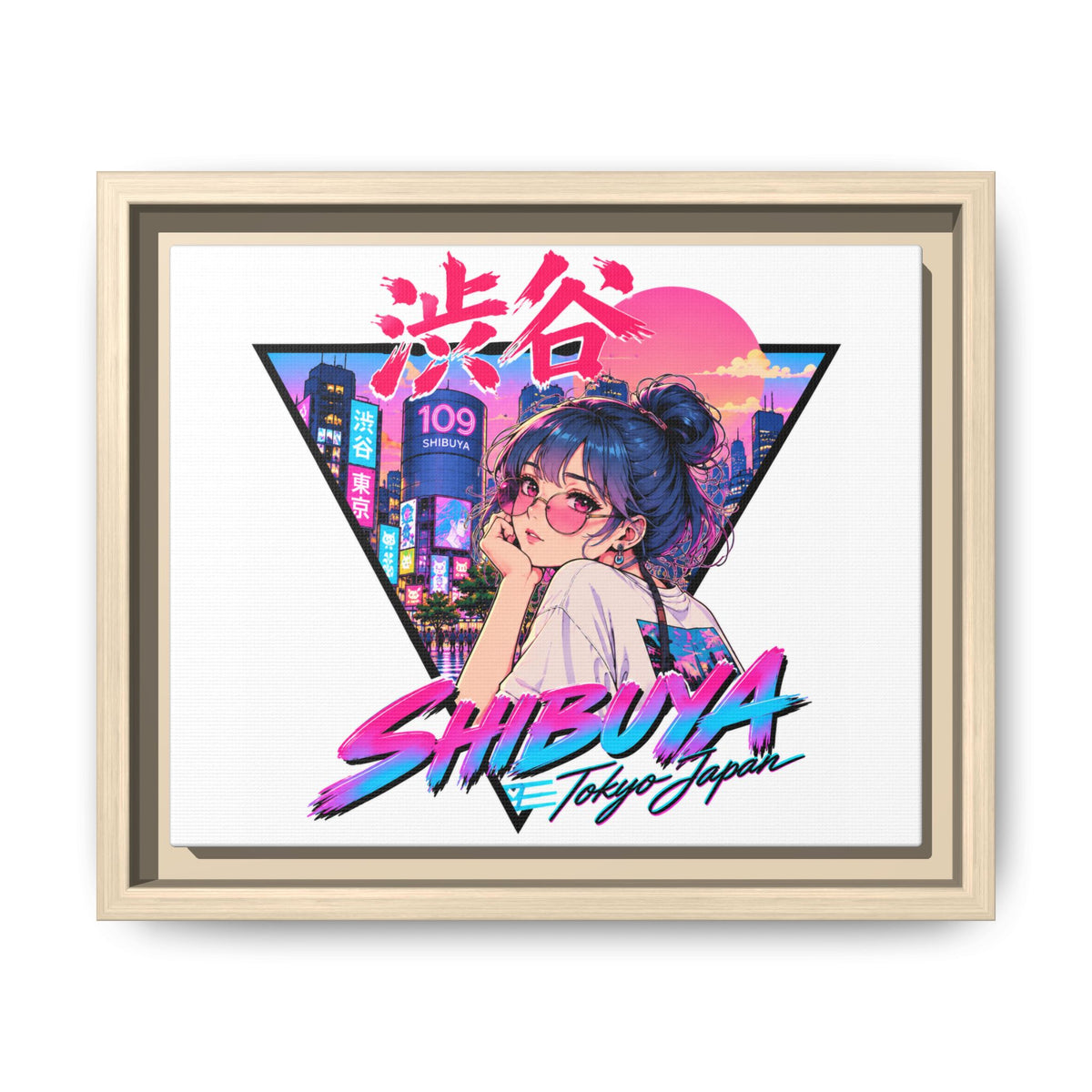 Shibuya Sky 2 City Pop Tokyo Anime Girl Matte Framed Canvas Print