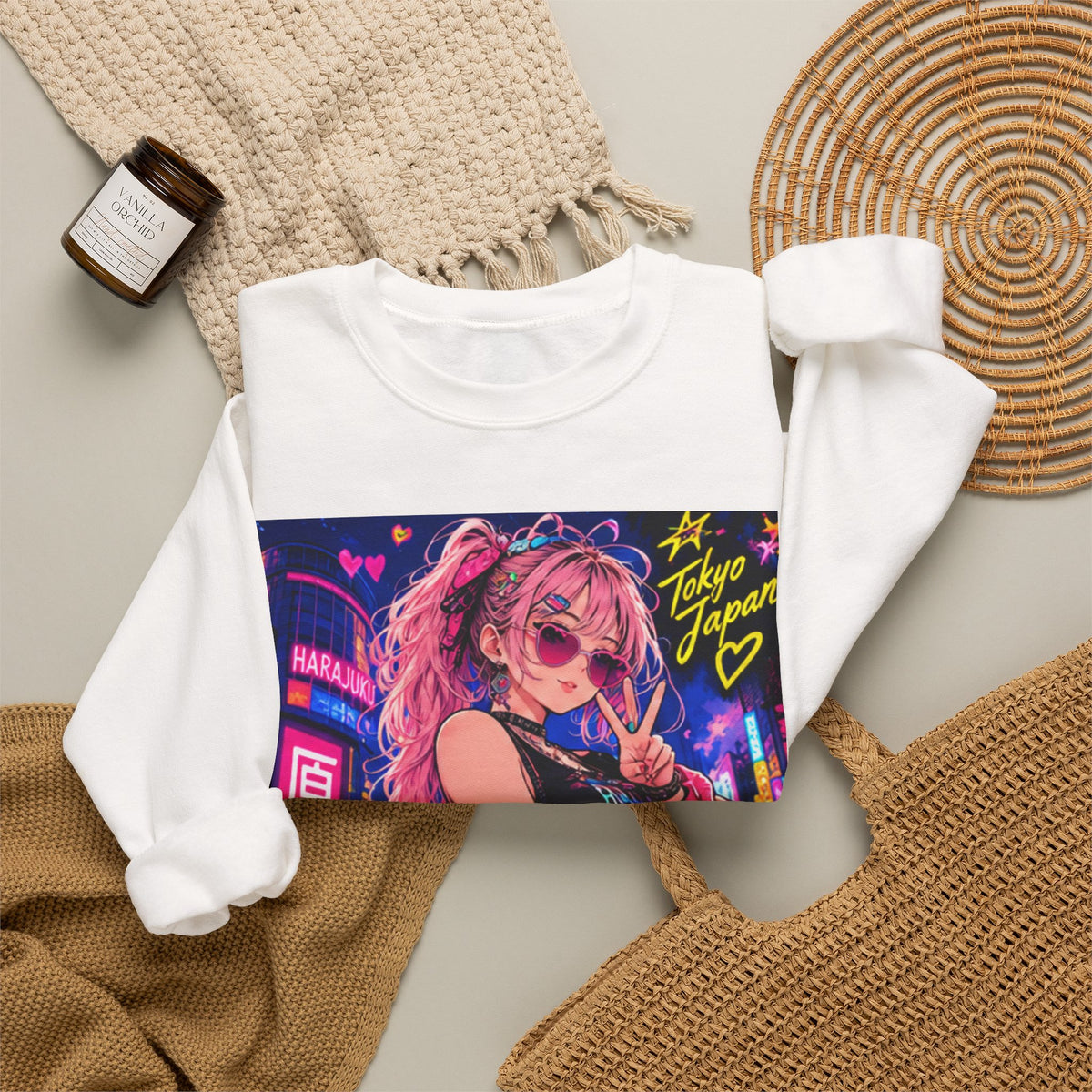 Harajuku Style 6 Neon City Anime Girl Crewneck Sweatshirt — Tokyo Street Anime Graphic