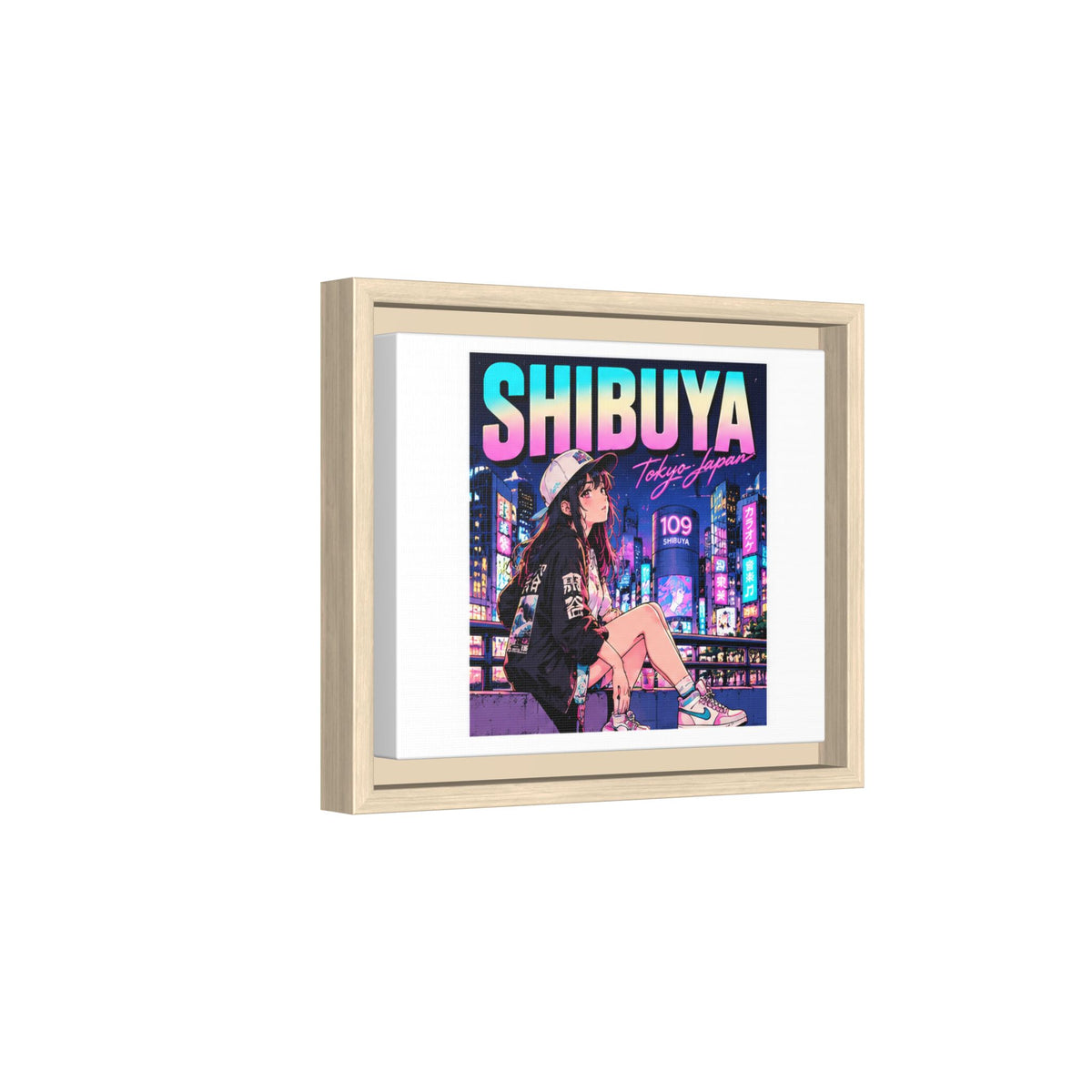 Shibuya Sky 3 City Pop Tokyo Anime Girl Matte Framed Canvas Print