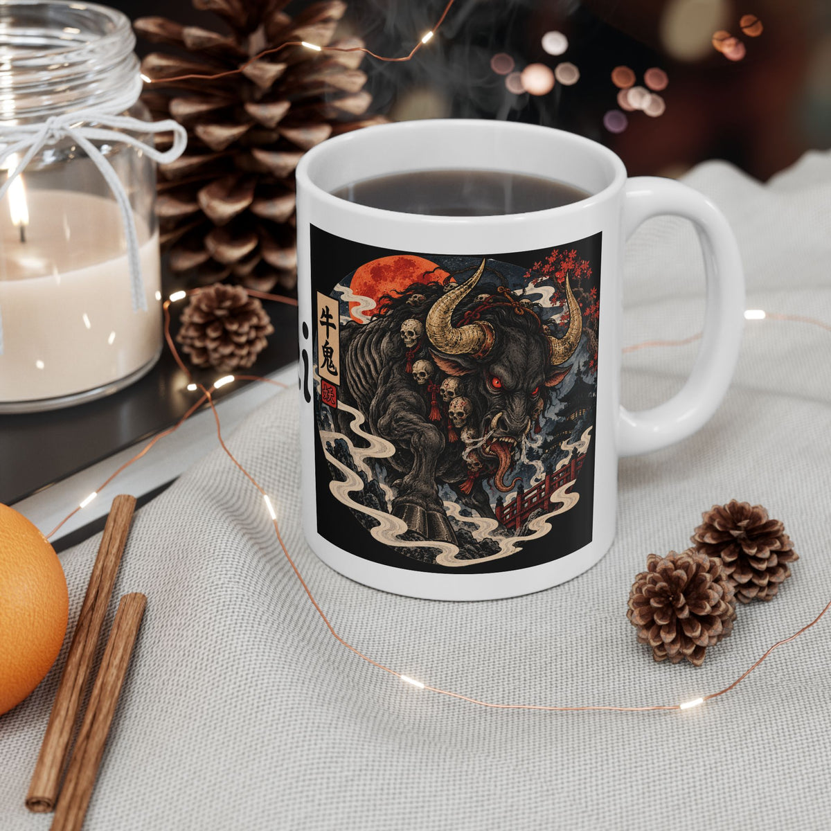 Gyuuki Japanese Halloween Yokai Illustration Mug | Ceramic Coffee Cup