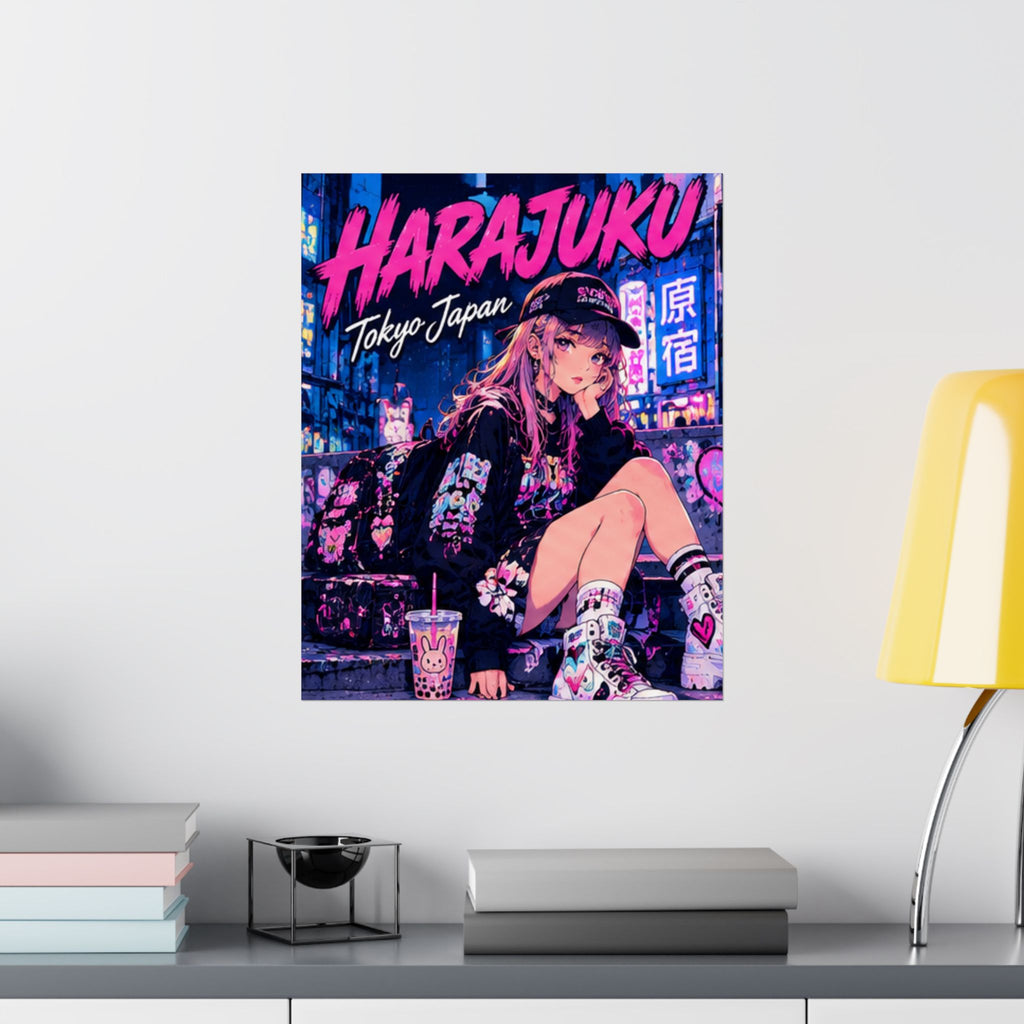 Harajuku Style 8 Neon City Anime Girl Satin Poster — Tokyo Japan Anime Wall Art