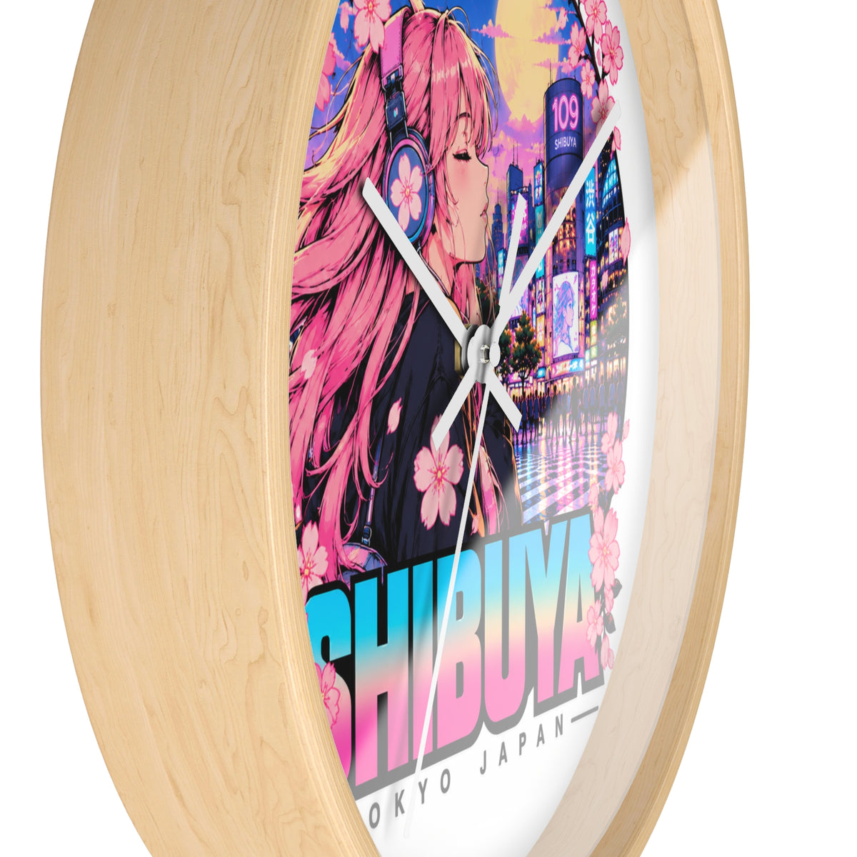 Shibuya Sky 4 City Pop Neon Anime Wall Clock — Retro Tokyo Sunset Design
