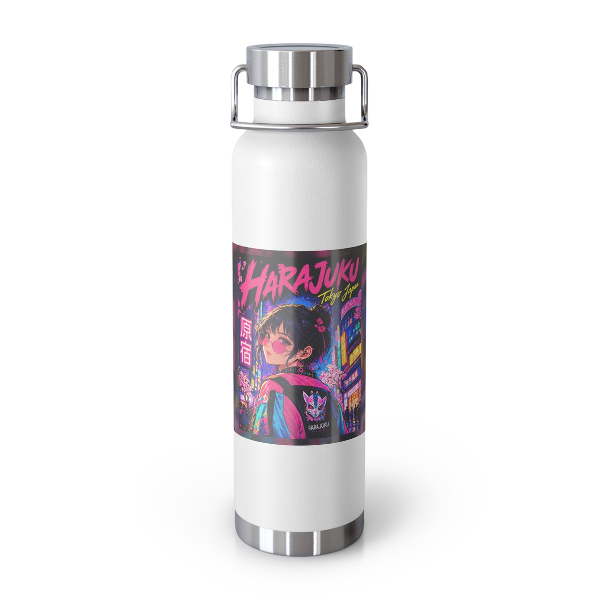Harajuku Style 7 Neon City Anime Girl Water Bottle — 22oz Copper Vacuum Insulated