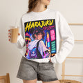 Harajuku Style 3 Neon City Anime Girl Crewneck Sweatshirt — Tokyo Street Anime Graphic