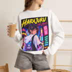 Harajuku Style 3 Neon City Anime Girl Crewneck Sweatshirt — Tokyo Street Anime Graphic