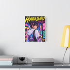 Harajuku Style 3 Neon City Tokyo Anime Girl Matte Canvas Wall Art