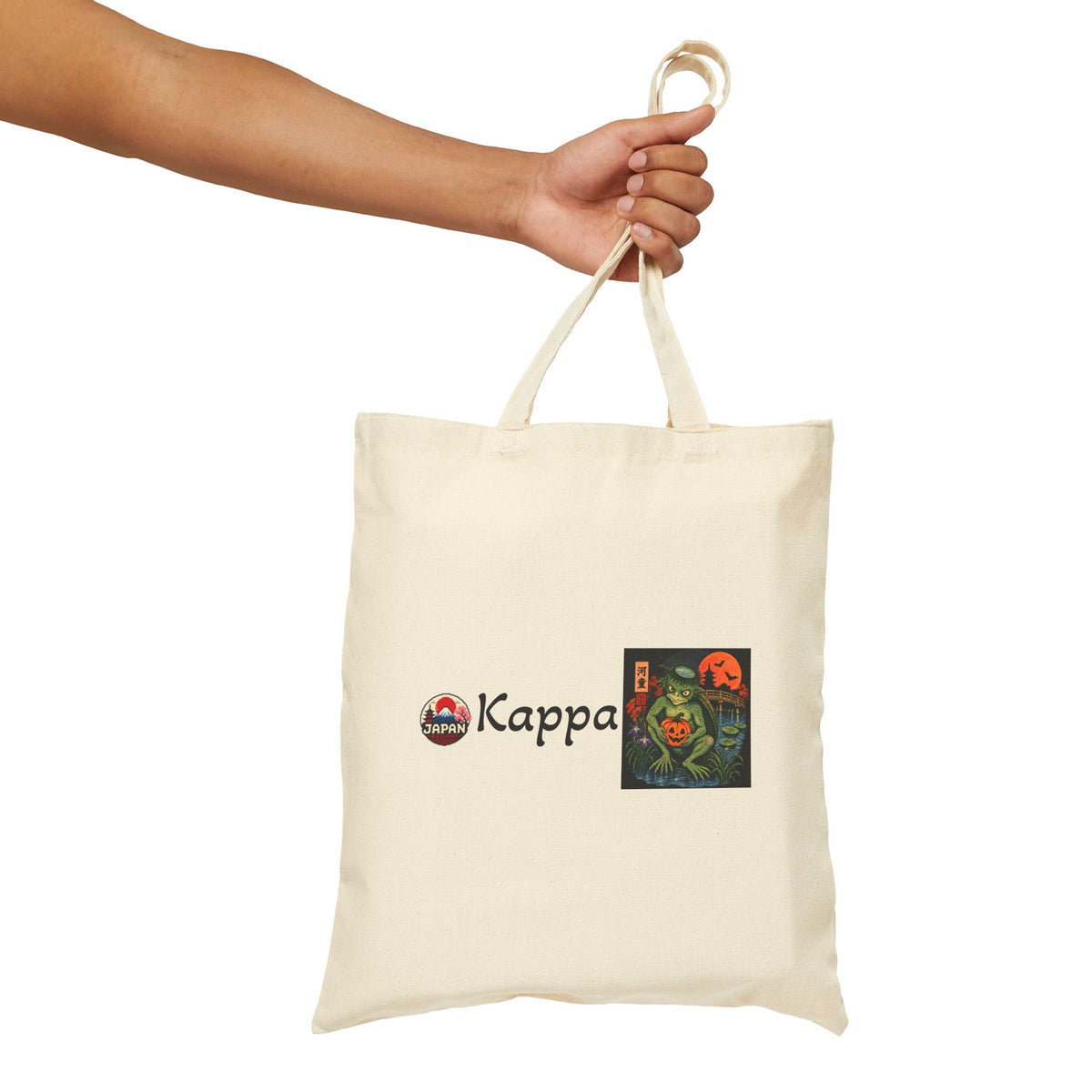 Kappa Japanese Yokai Halloween Illustration Tote Bag | Anime Mascot Logo Canvas