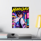 Harajuku Style 3 Neon City Anime Girl Satin Poster — Tokyo Japan Anime Wall Art