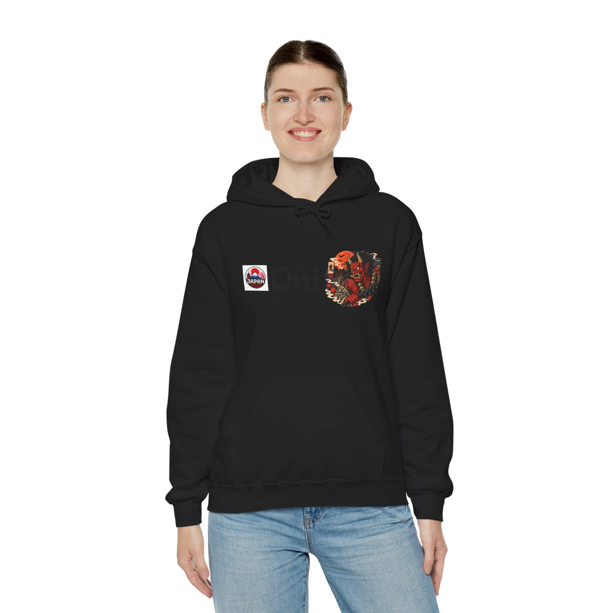 Oni Red Mask Yokai Halloween Art Hoodie | Japanese Demon Illustration