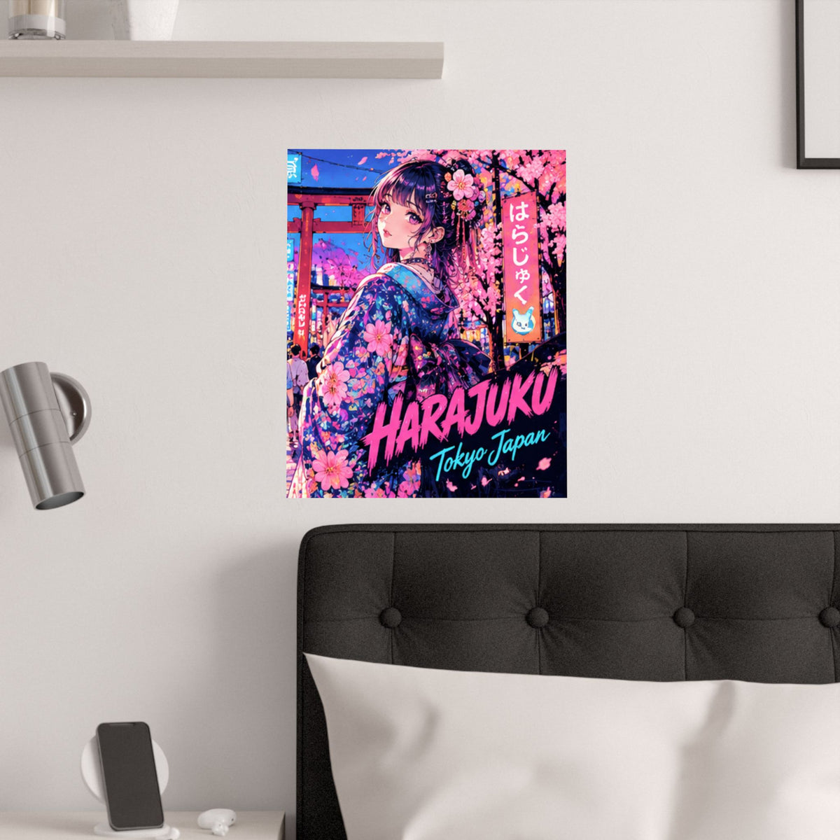 Harajuku Style 12 Neon City Anime Girl Satin Poster — Tokyo Japan Anime Wall Art