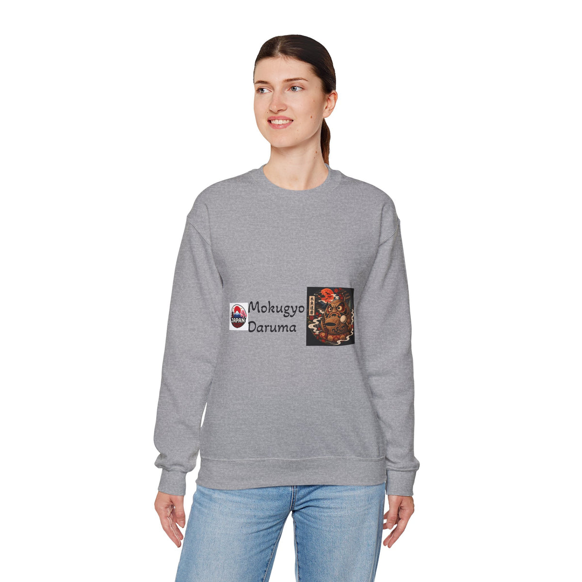 Mokugyo Daruma Yokai Halloween Illustration Crewneck Sweatshirt | Japanese Buddhist Motif