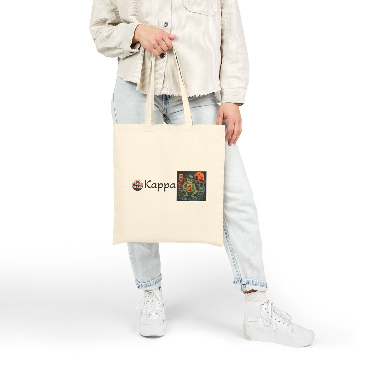 Kappa Japanese Yokai Halloween Illustration Tote Bag | Anime Mascot Logo Canvas