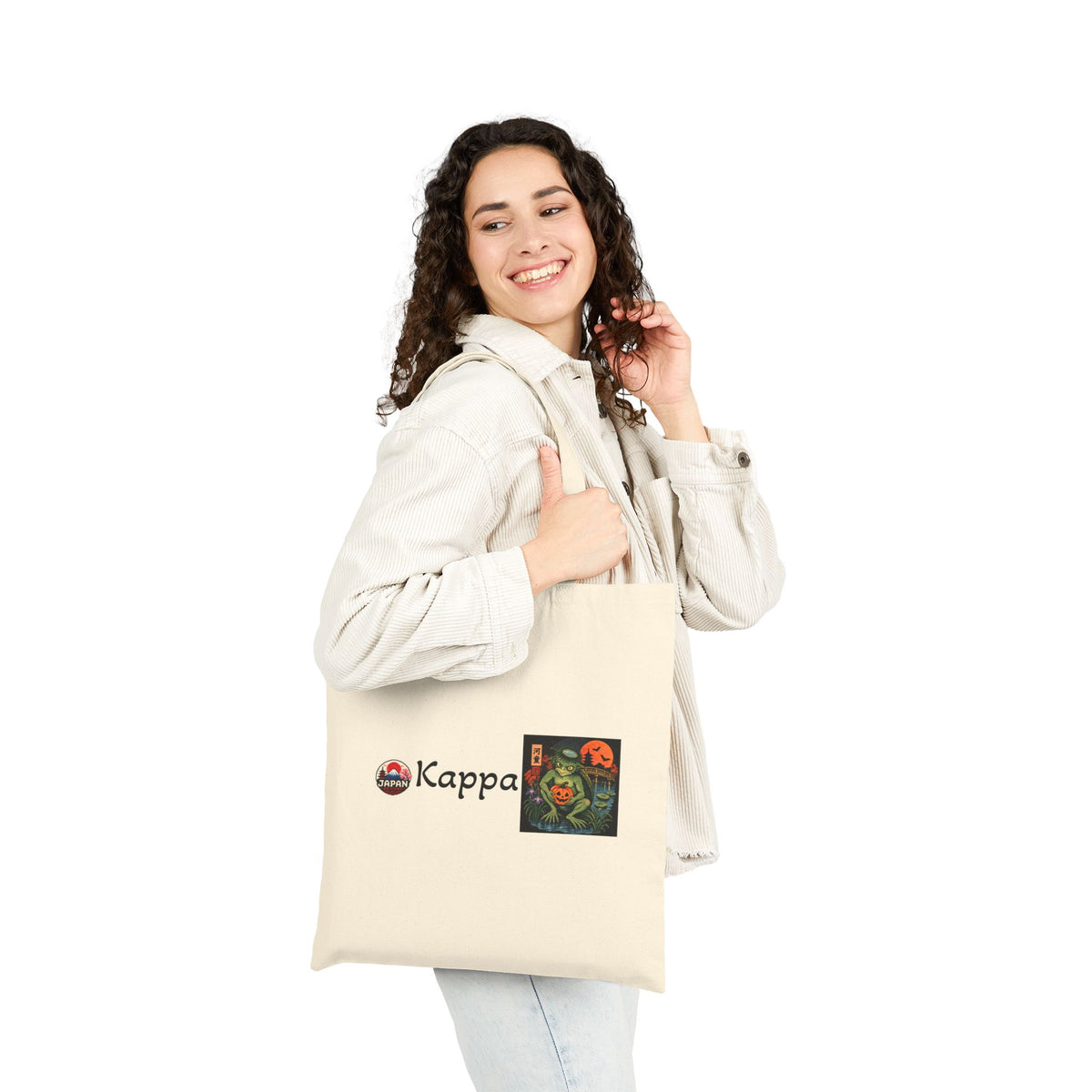 Kappa Japanese Yokai Halloween Illustration Tote Bag | Anime Mascot Logo Canvas