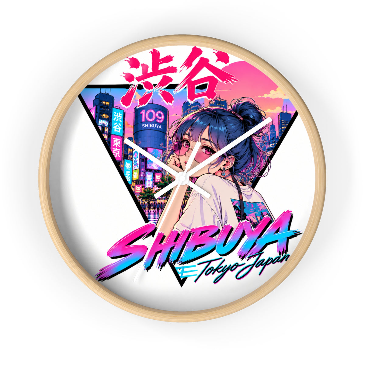 Shibuya Sky 2 City Pop Neon Anime Wall Clock — Retro Tokyo Sunset Design