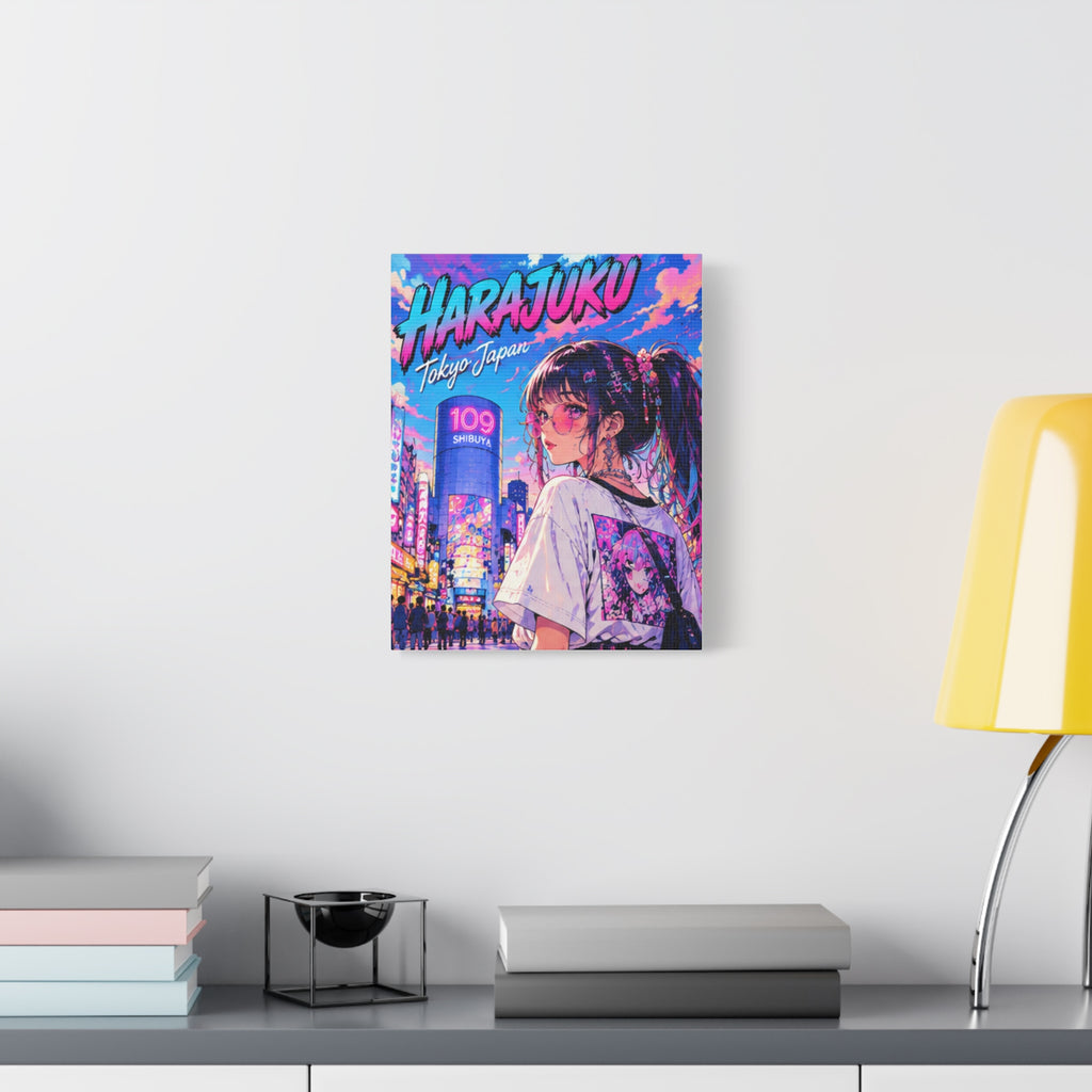 Harajuku Style 9 Neon City Tokyo Anime Girl Matte Canvas Wall Art