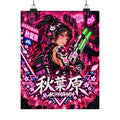 Akihabara Cyberpunk Anime Poster — Neon Red Matte Vertical Print