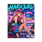 Harajuku Style 2 Neon City Tokyo Anime Girl Matte Canvas Wall Art