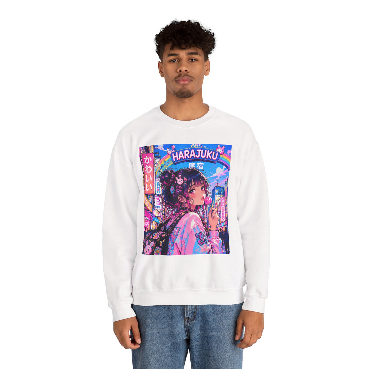 Harajuku Style 7 Neon City Anime Girl Crewneck Sweatshirt — Tokyo Street Anime Graphic