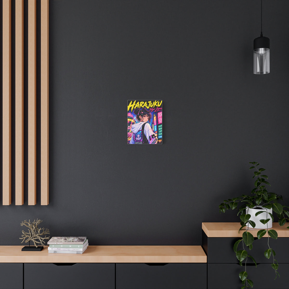 Harajuku Style 3 Neon City Tokyo Anime Girl Matte Canvas Wall Art