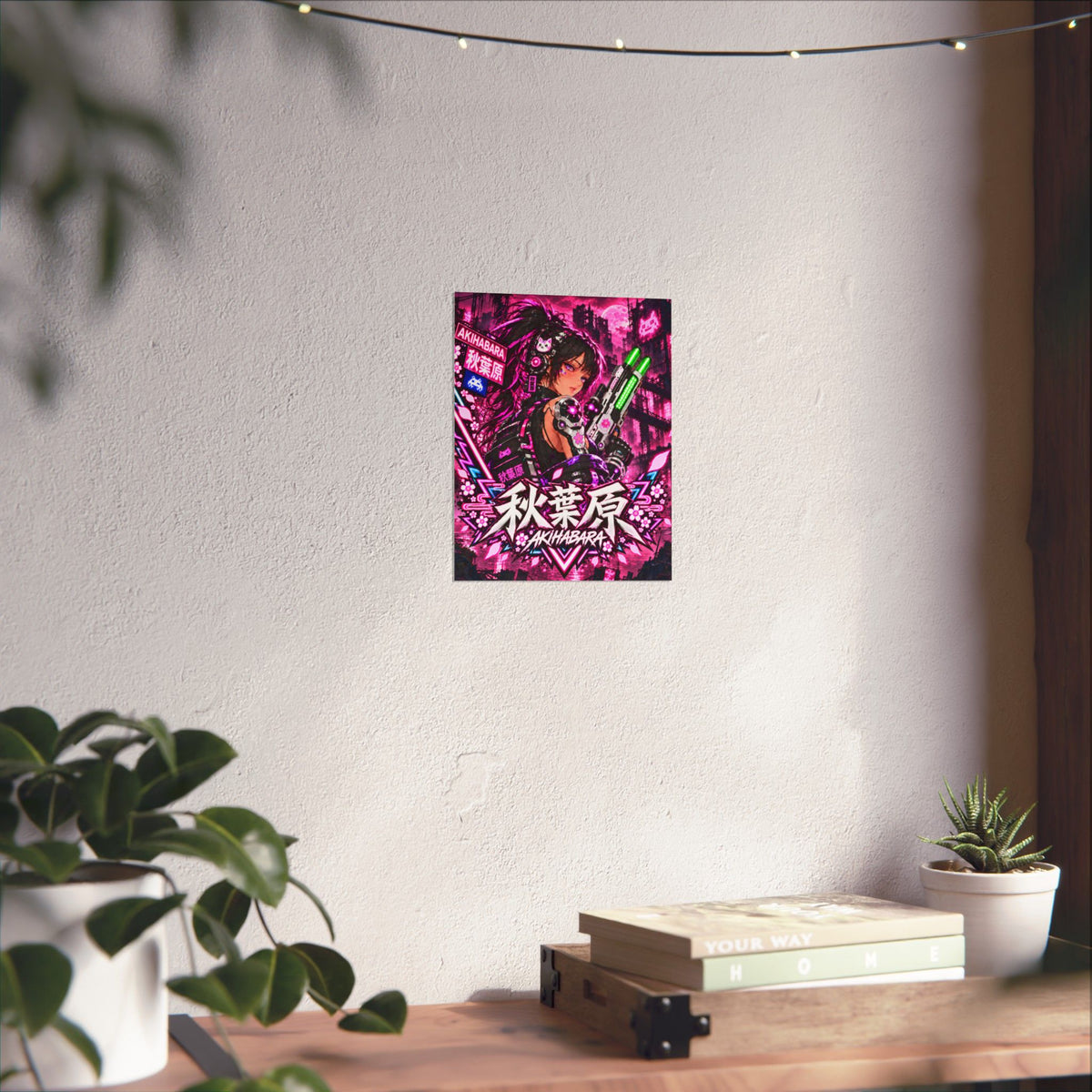 Akihabara Cyberpunk Anime Poster — Neon Pink Matte Vertical Print