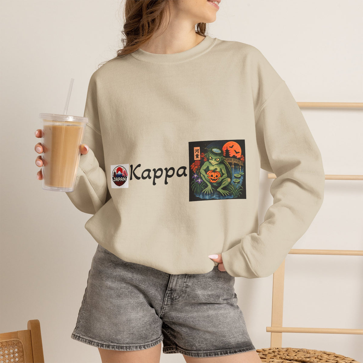 Kappa Logo Pumpkin Halloween Japanese Yokai Crewneck Sweatshirt | Retro Graphic
