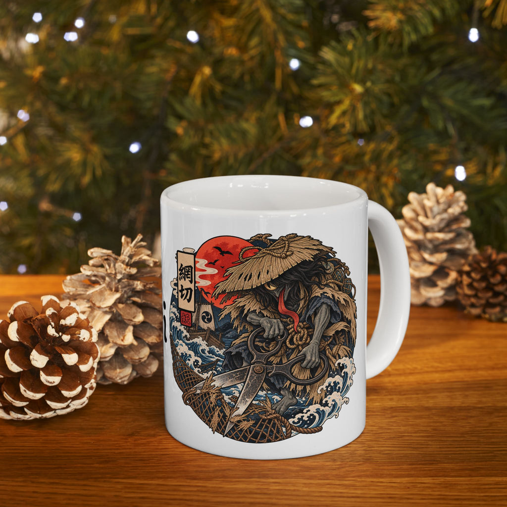 Kamikiri Traditional Japanese Yokai Halloween Illustration Mug | Ceramic Coffee Tea Mug