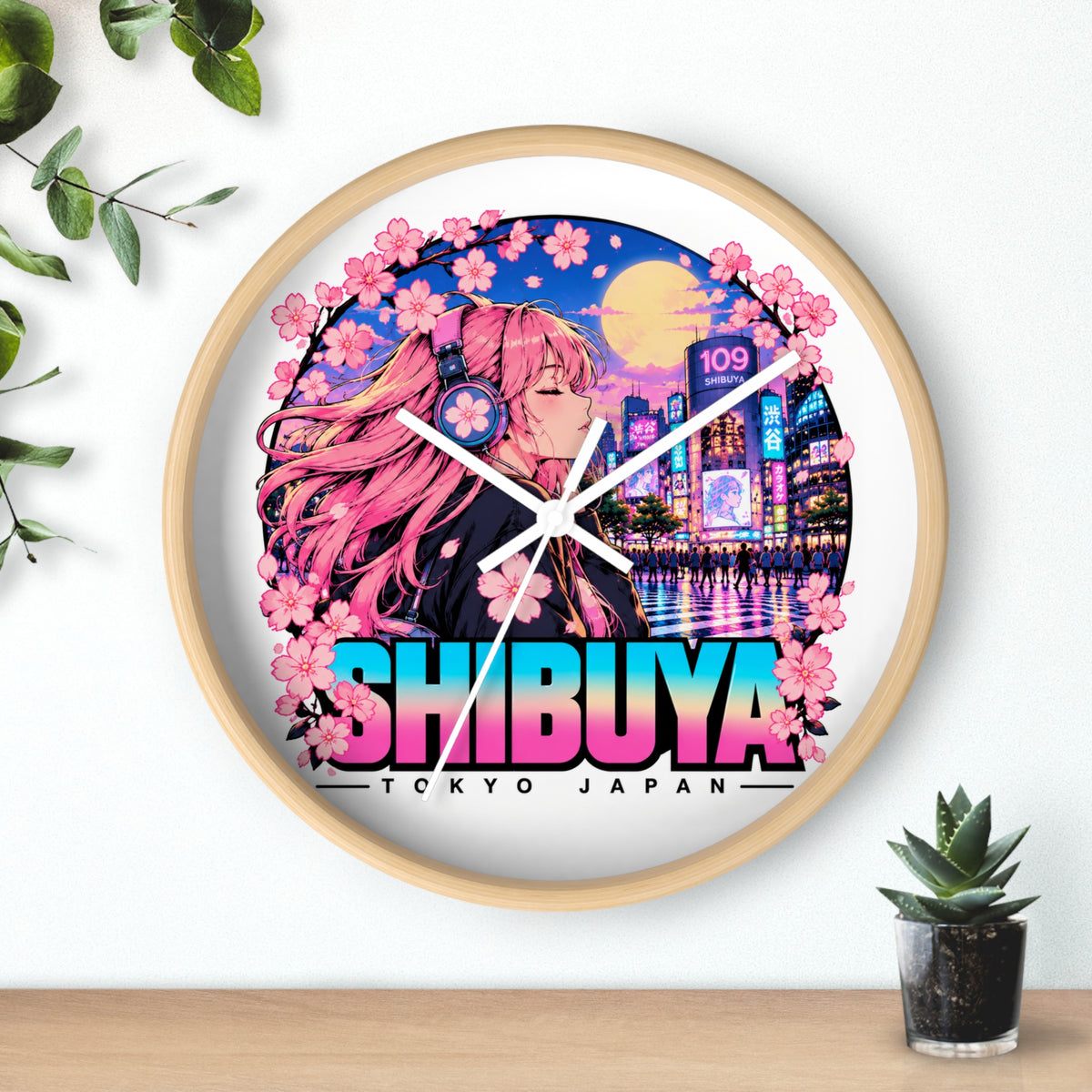 Shibuya Sky 4 City Pop Neon Anime Wall Clock — Retro Tokyo Sunset Design