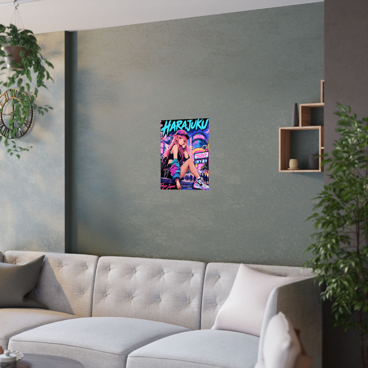Harajuku Style 2 Neon City Anime Girl Satin Poster — Tokyo Japan Anime Wall Art