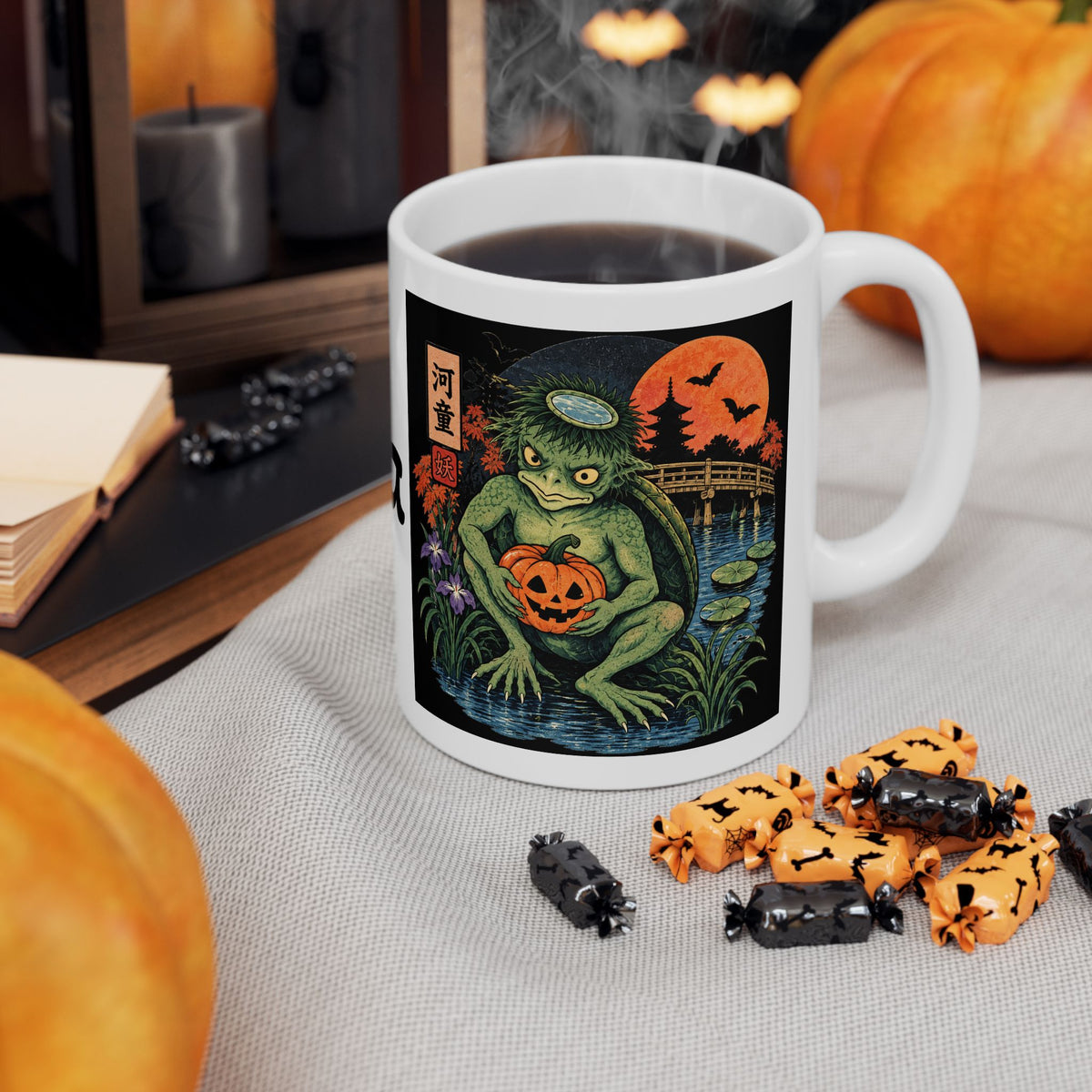 Kappa Japanese Yokai Halloween Retro Illustration Mug | Ceramic Coffee Cup, 11oz 15oz