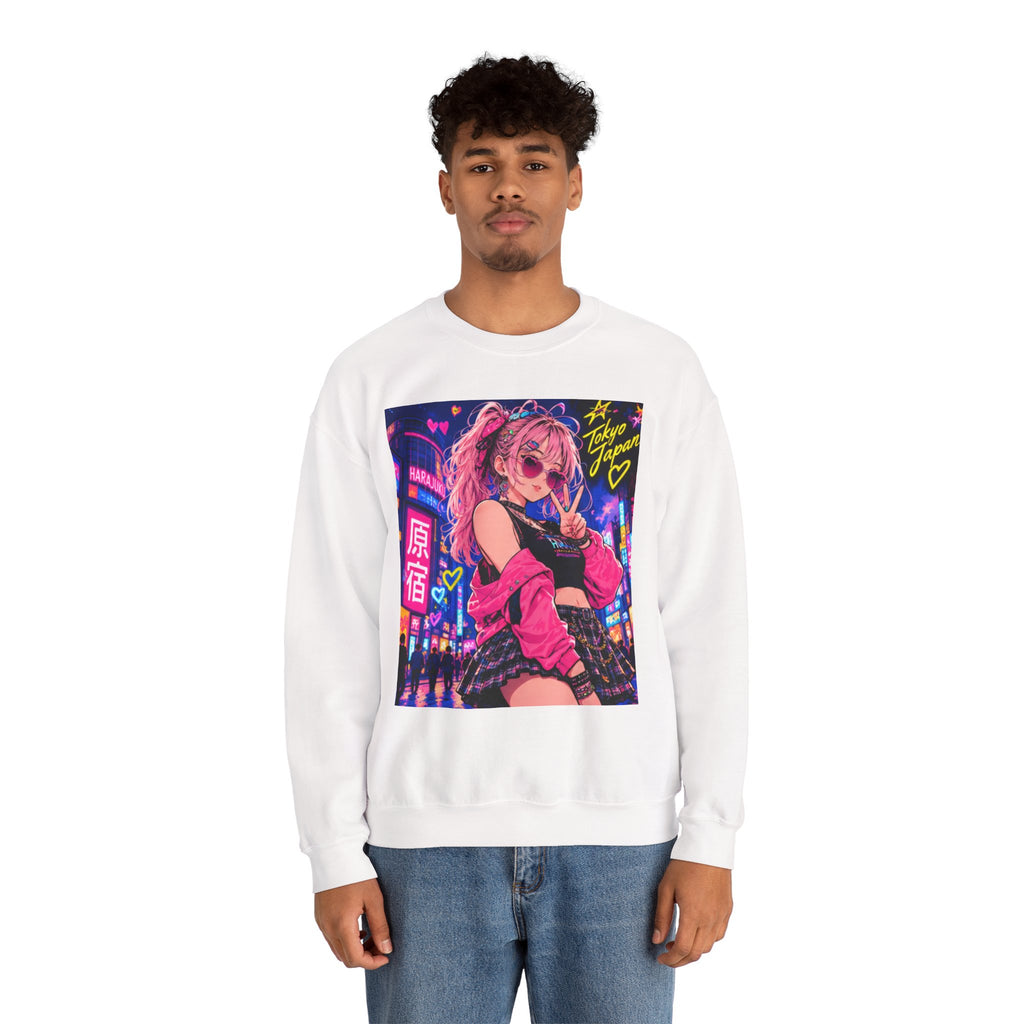 Harajuku Style 6 Neon City Anime Girl Crewneck Sweatshirt — Tokyo Street Anime Graphic
