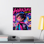 Harajuku Style 1 Neon City Anime Girl Satin Poster — Tokyo Japan Anime Wall Art