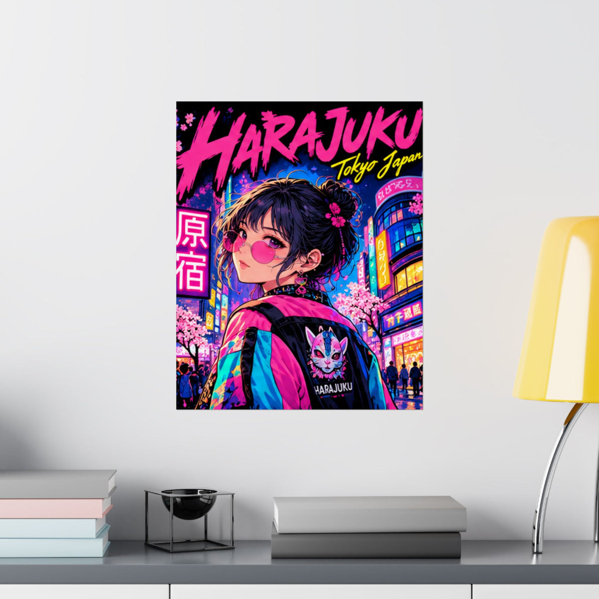 Harajuku Style 1 Neon City Anime Girl Satin Poster — Tokyo Japan Anime Wall Art