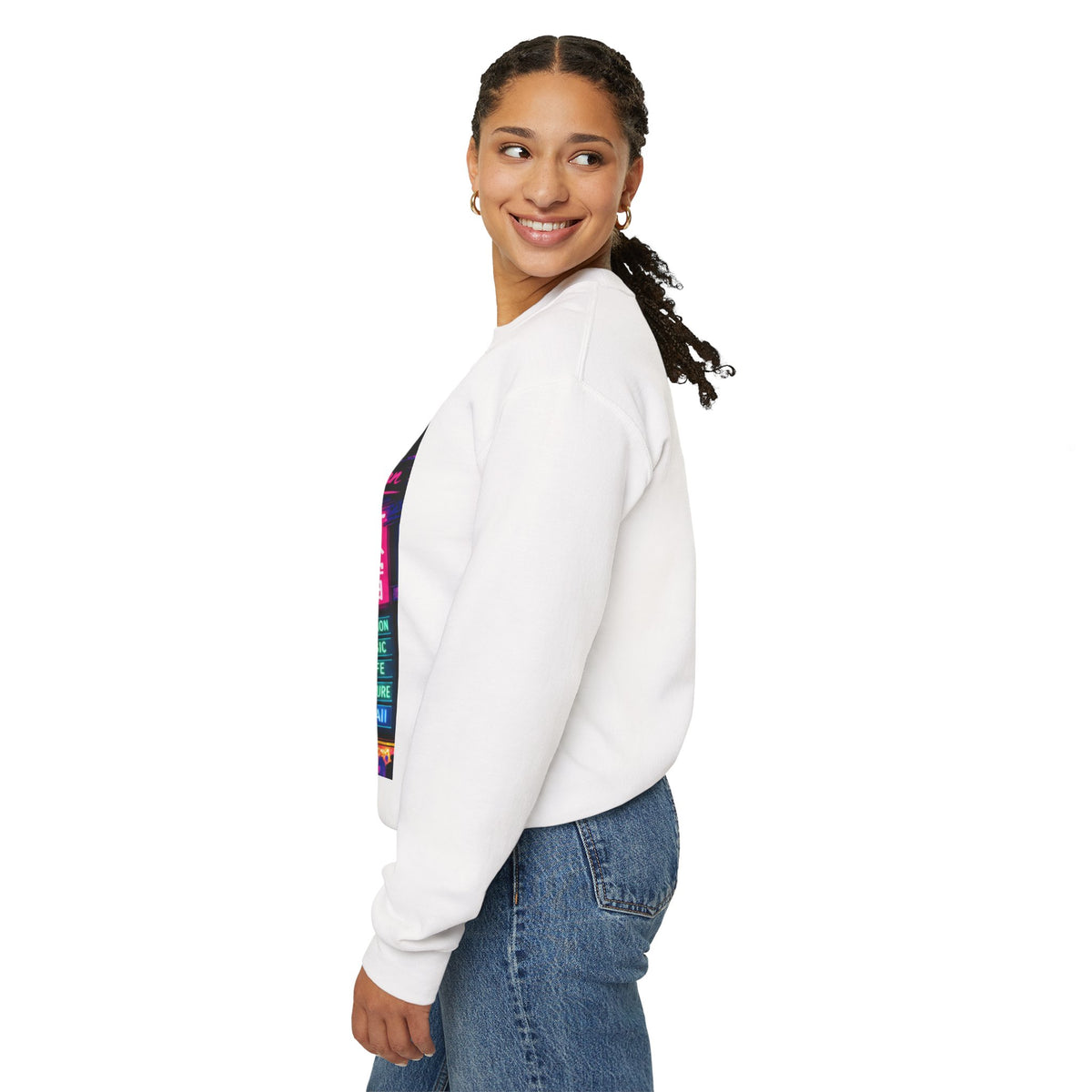 Harajuku Style 3 Neon City Anime Girl Crewneck Sweatshirt — Tokyo Street Anime Graphic
