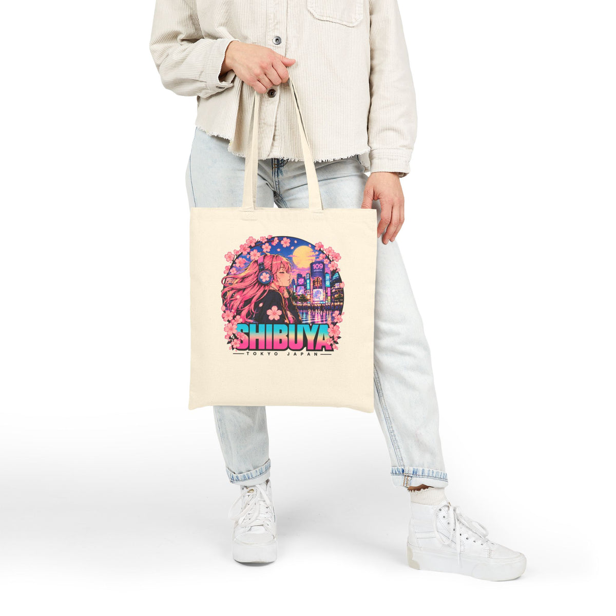Shibuya Sky 4 Tokyo Neon City Tote Bag — Anime Aesthetic Canvas Shopper