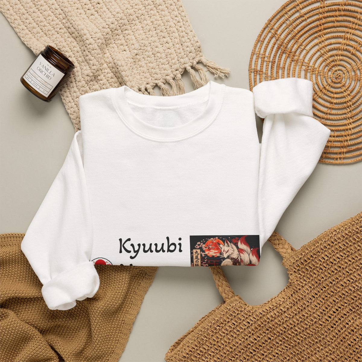 Kyuubi No Kitsune Yokai Halloween Crewneck Sweatshirt | Japanese Fox Spirit Graphic