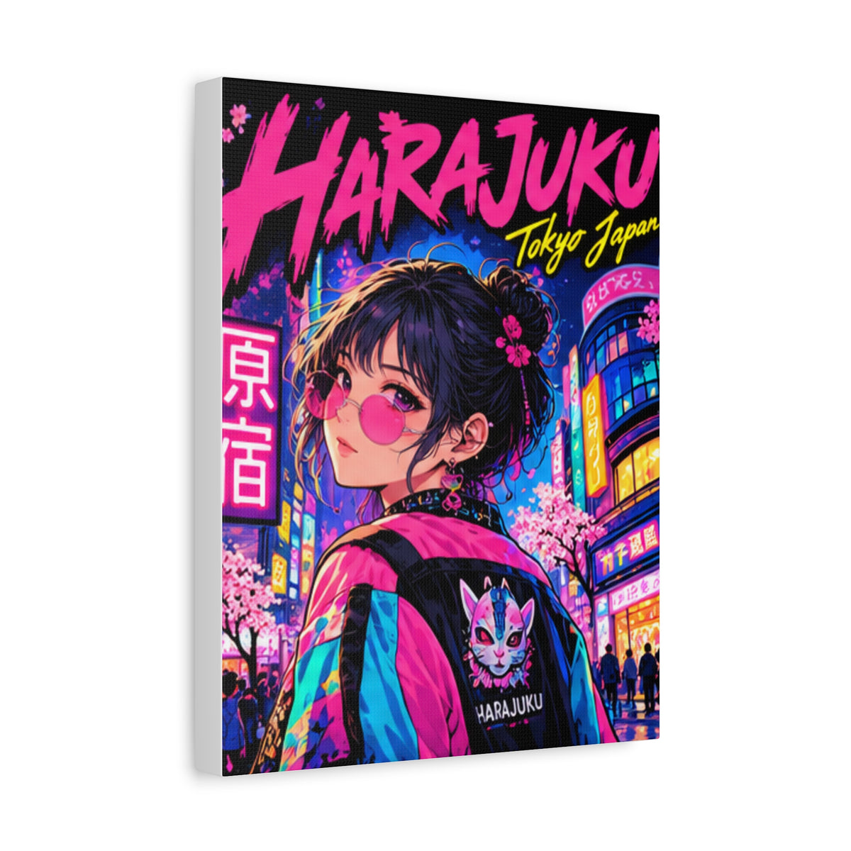 Harajuku Style 1 Neon City Tokyo Anime Girl Matte Canvas Wall Art