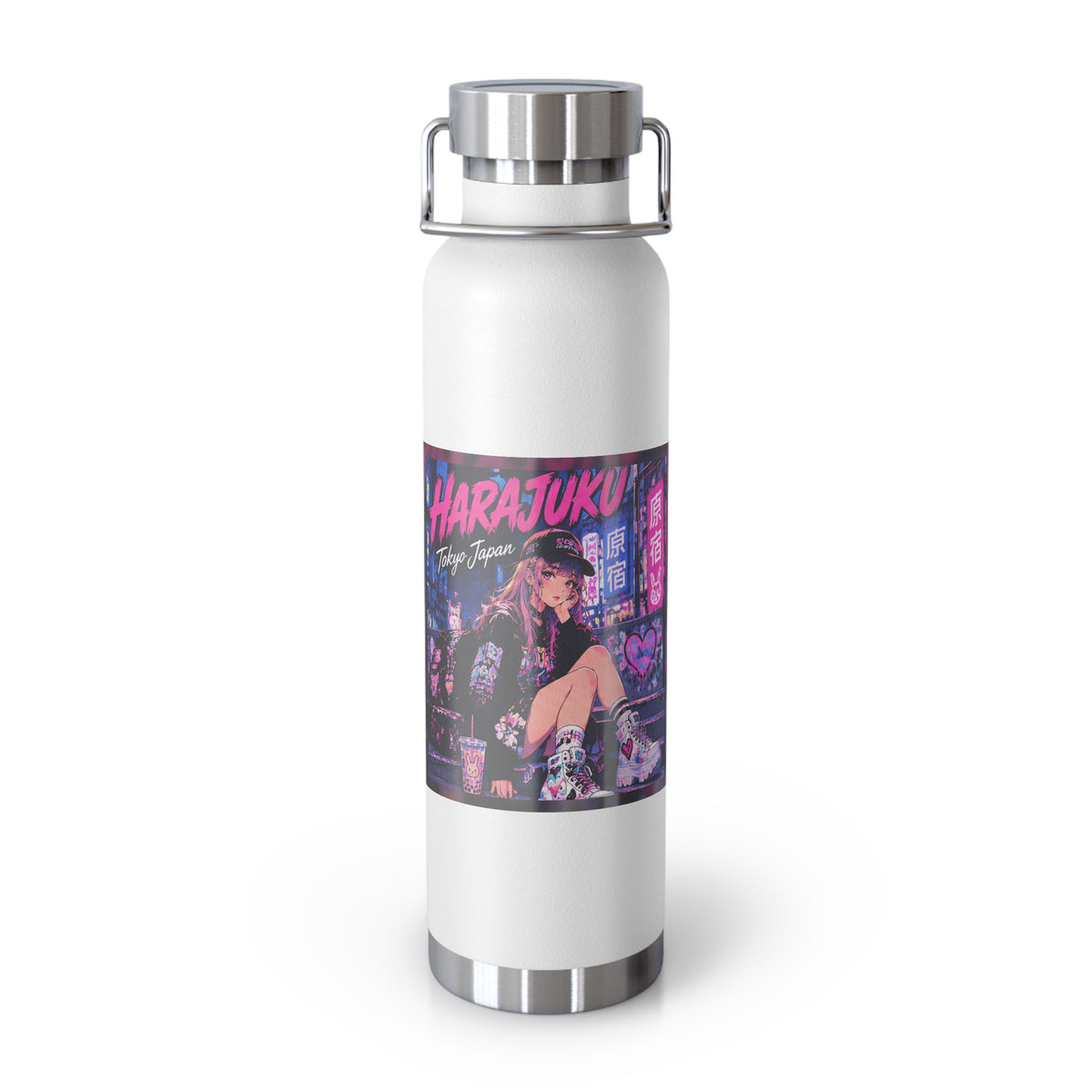 Harajuku Style 2 Neon City Anime Girl Water Bottle — 22oz Copper Vacuum Insulated