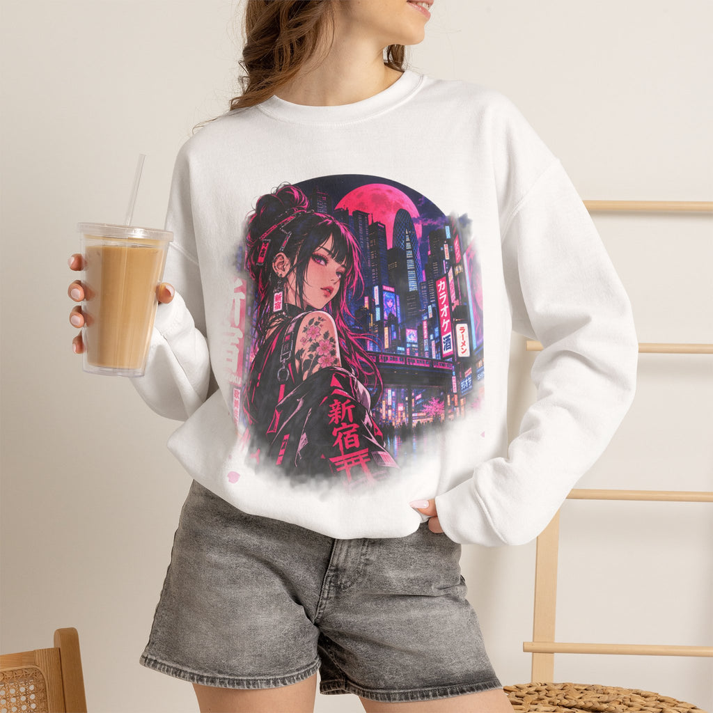 Anime Cyberpunk Sweatshirt - Neon Pink Tokyo 'Shinjuku' Crewneck