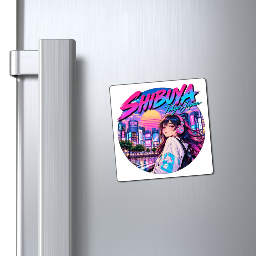 Shibuya Sky 1 Tokyo City pop  Anime Girl Magnet — Retro City Nightscape Fridge Magnet