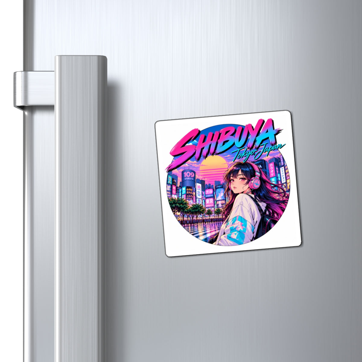Shibuya Sky 1 Tokyo City pop  Anime Girl Magnet — Retro City Nightscape Fridge Magnet