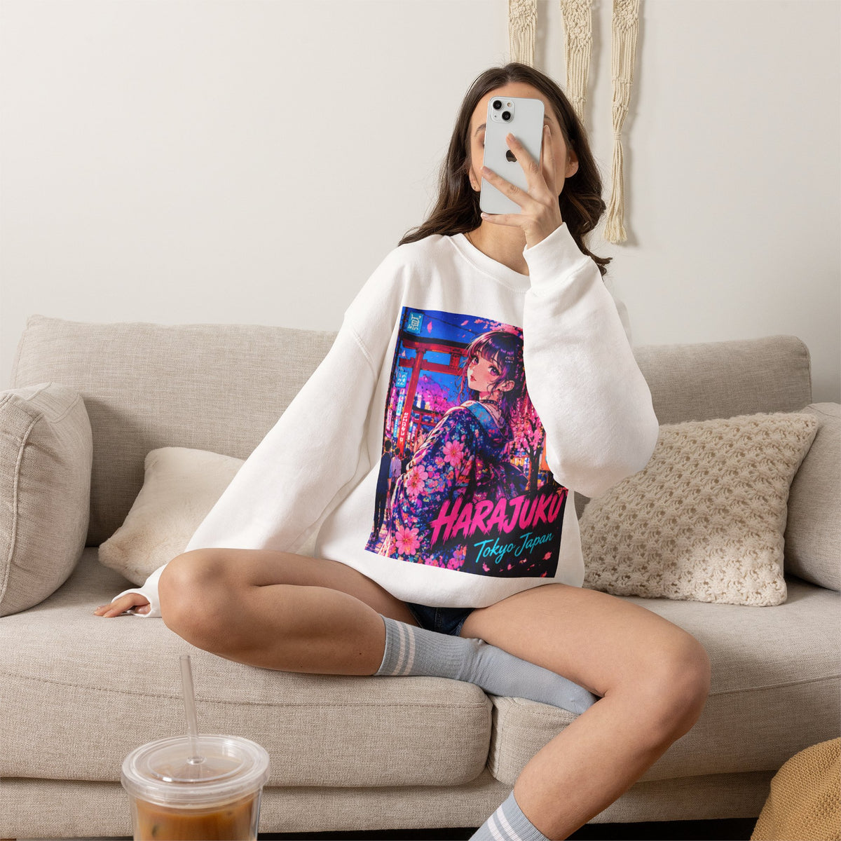 Harajuku Style 12 Neon City Anime Girl Crewneck Sweatshirt — Tokyo Street Anime Graphic