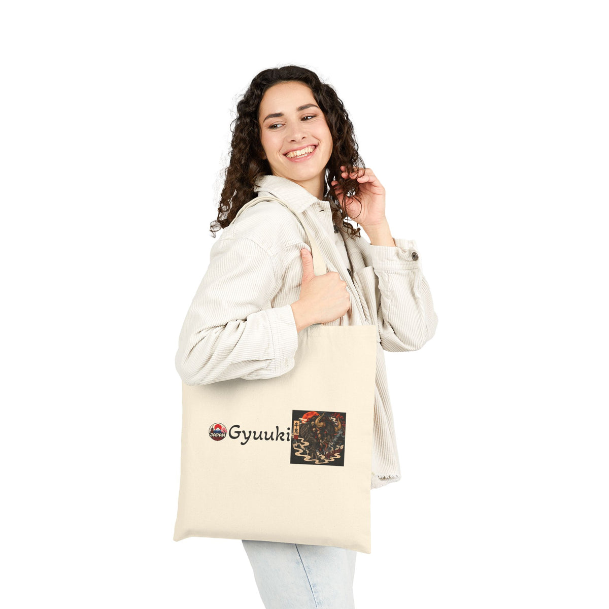 Gyuuki Japanese Yokai Halloween Demon Mask Tote Bag | Anime Canvas Shopper