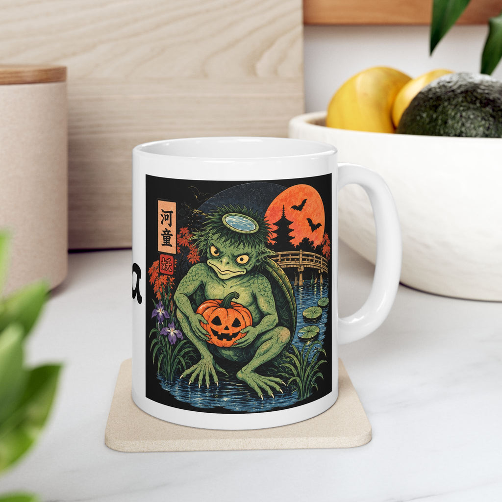 Kappa Japanese Yokai Halloween Retro Illustration Mug | Ceramic Coffee Cup, 11oz 15oz