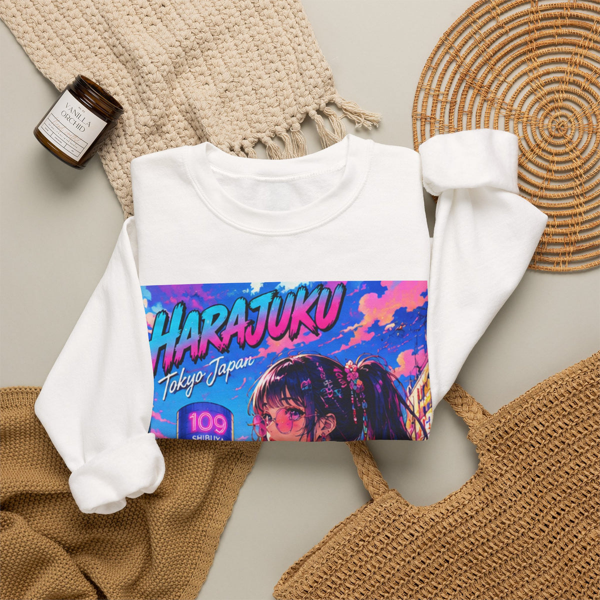 Harajuku Style 9 Neon City Anime Girl Crewneck Sweatshirt — Tokyo Street Anime Graphic